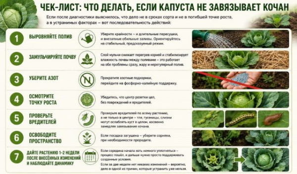 Капуста не завязывает кочан: почему растут листья, а середина пустая
