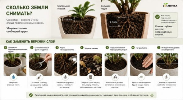 Как обновить землю в горшке без пересадки и не повредить корни