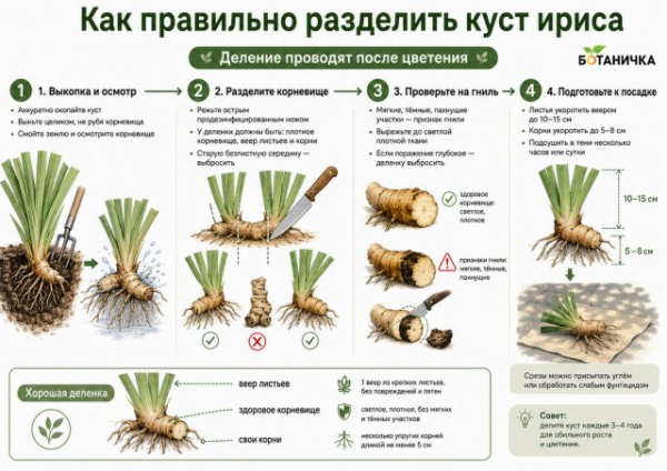 Когда лучше пересаживать ирисы и как правильно делить куст Когда лучше пересаживать ирисы и как правильно делить куст